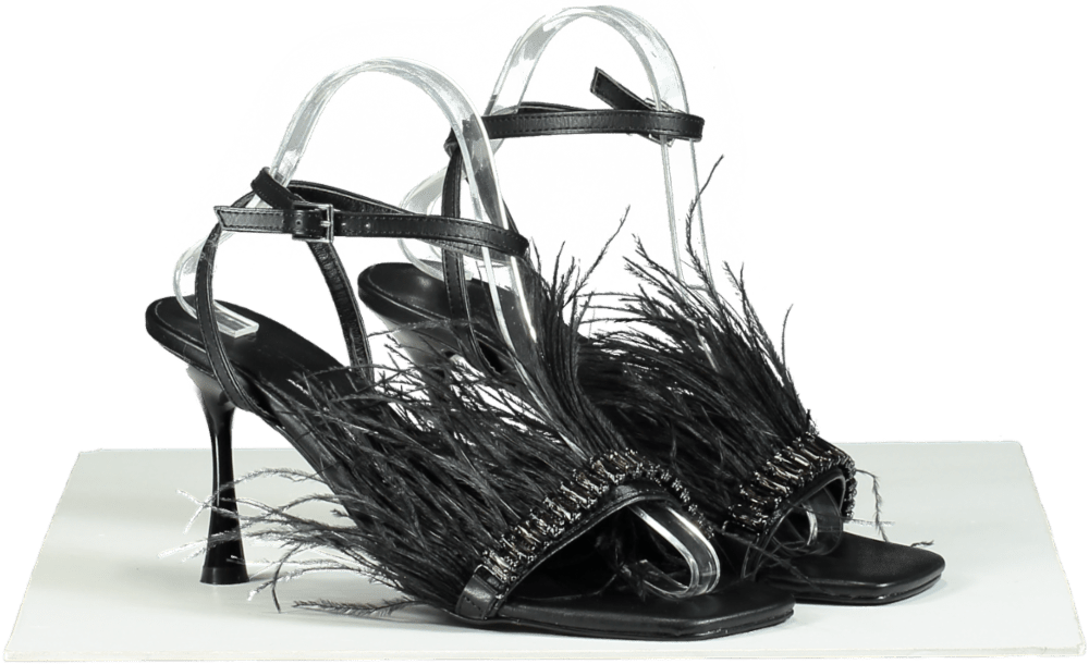 Gaelle Black Feather Trimmed Sandals UK 6 EU 39 👠 - Reliked