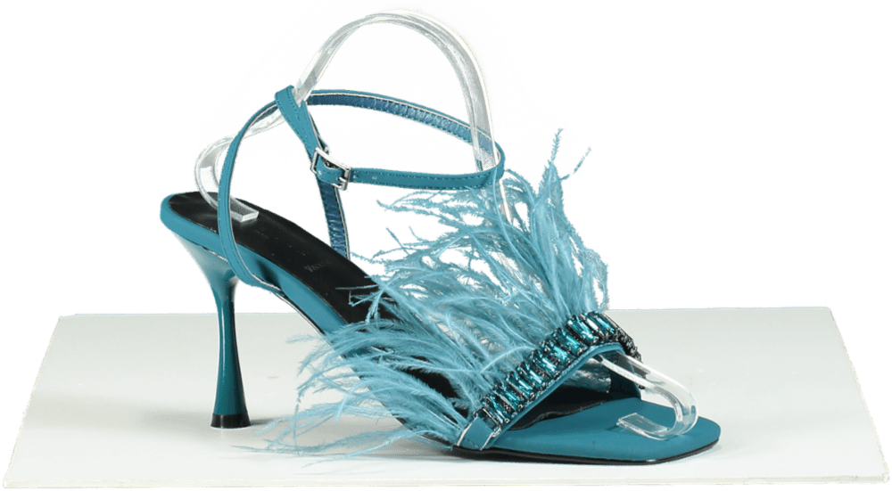 Gaelle Blue Feather Trimmed Sandals UK 6 EU 39 👠 - Reliked