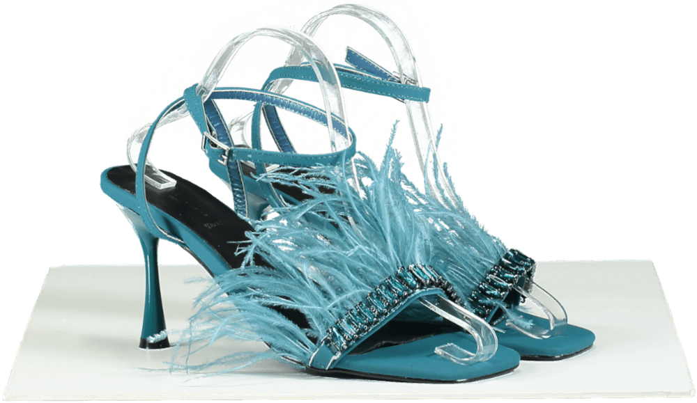 Gaelle Blue Feather Trimmed Sandals UK 6 EU 39 👠 - Reliked