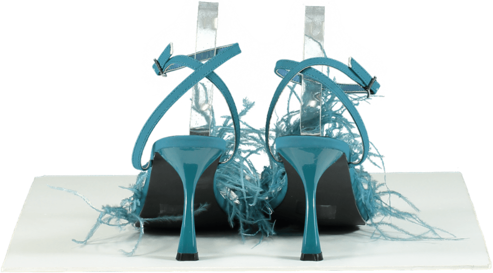 Gaelle Blue Feather Trimmed Sandals UK 6 EU 39 👠 - Reliked
