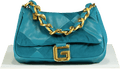 GAëLLE Paris Teal Patchwork Chain Shoulder Bag - Reliked