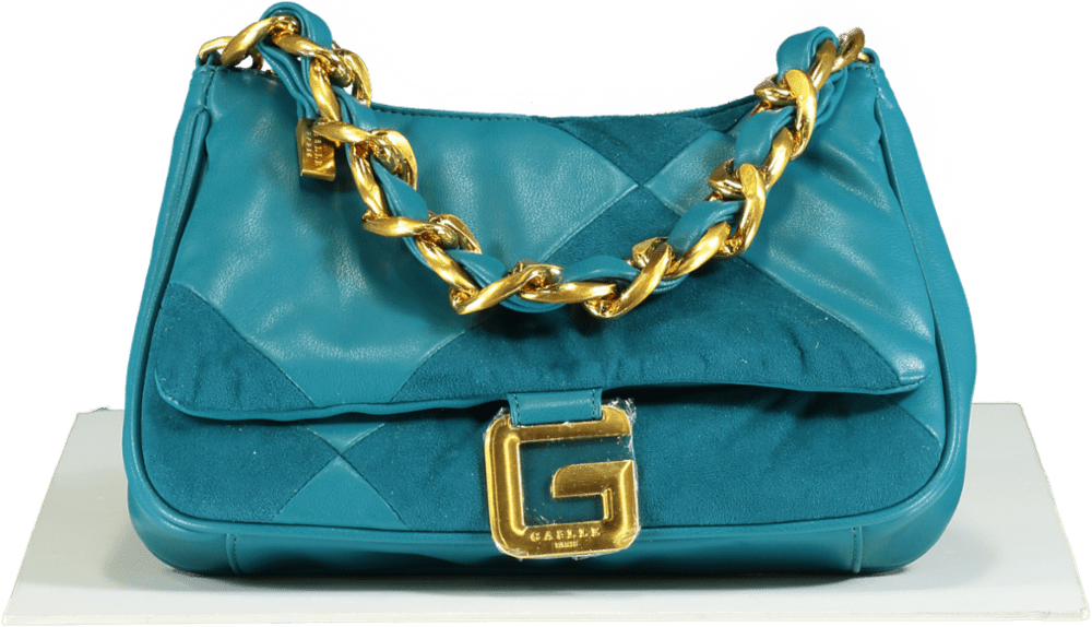 GAëLLE Paris Teal Patchwork Chain Shoulder Bag - Reliked