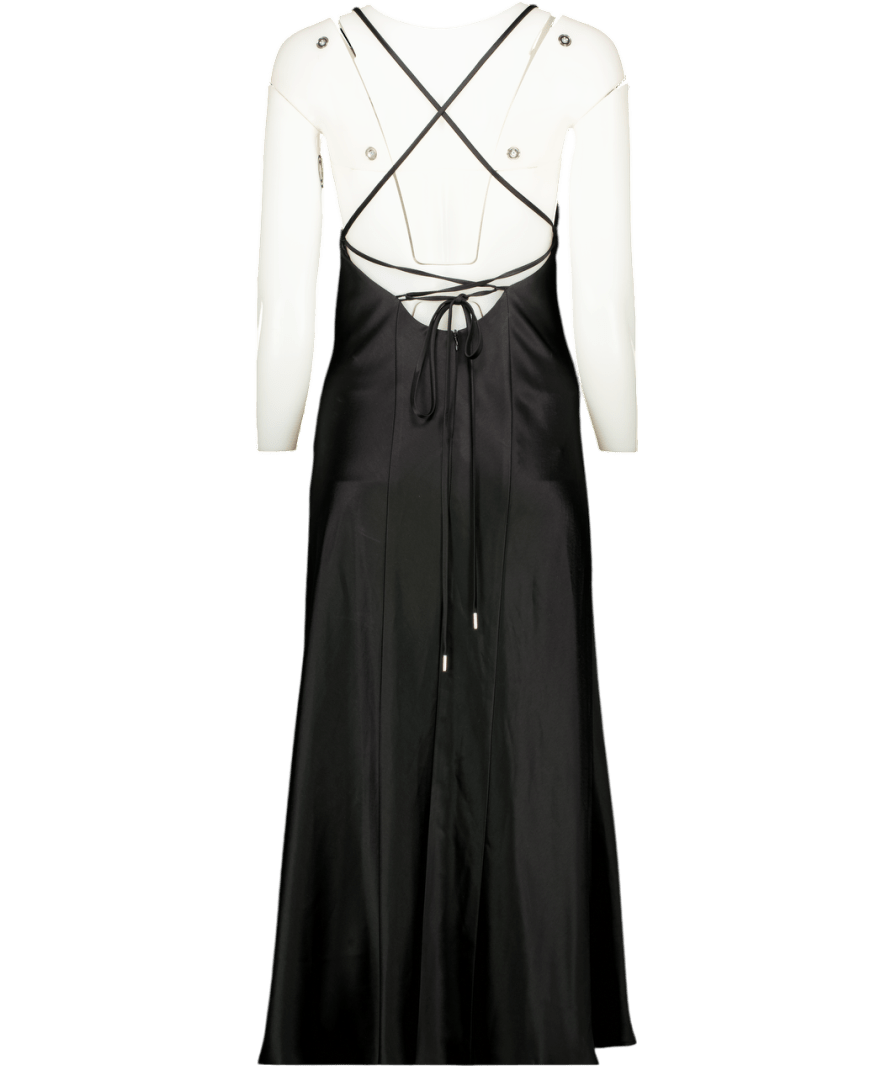 Galvan London Black Luxury Satin Strappy Midi Slip Dress UK 6 - Reliked