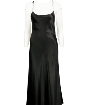 Galvan London Black Luxury Satin Strappy Midi Slip Dress UK 6