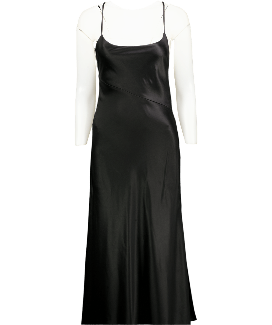 Galvan London Black Luxury Satin Strappy Midi Slip Dress UK 6 - Reliked