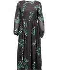Ganni Black Floral Longsleeve Shirred Bodice Dress De40 UK 12 - Reliked