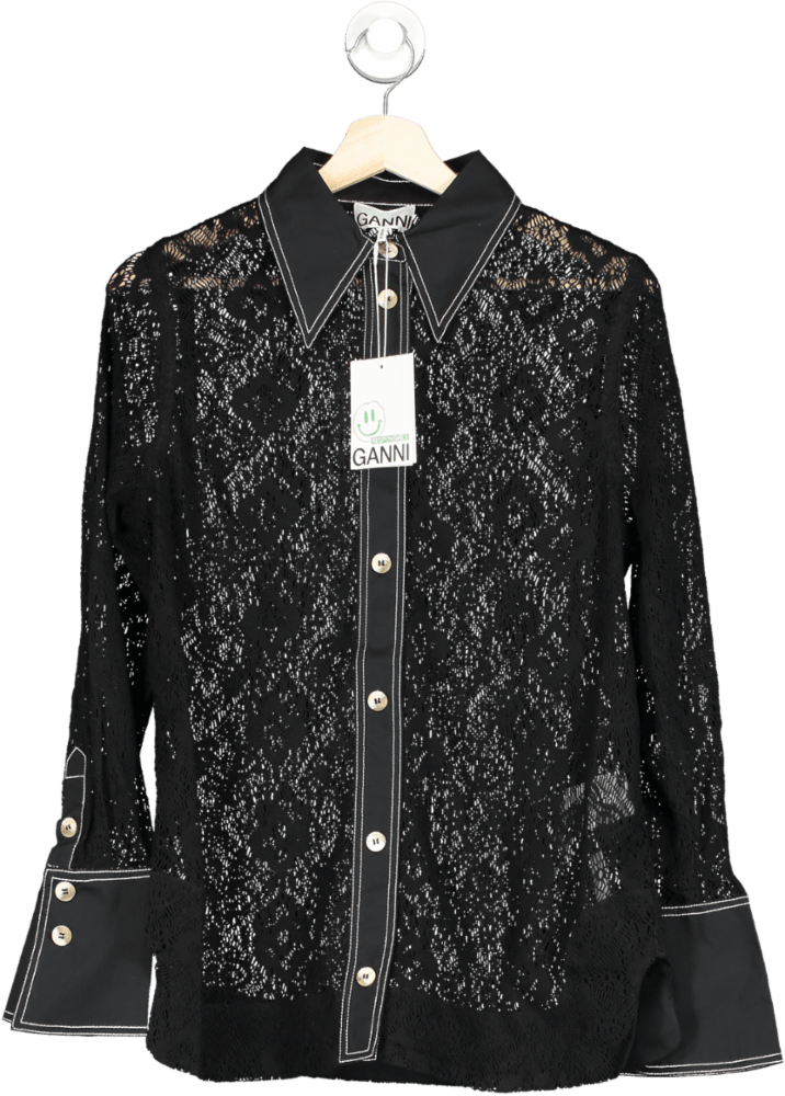 GANNI Black Lace Shirt Size 36 UK 8 - Reliked