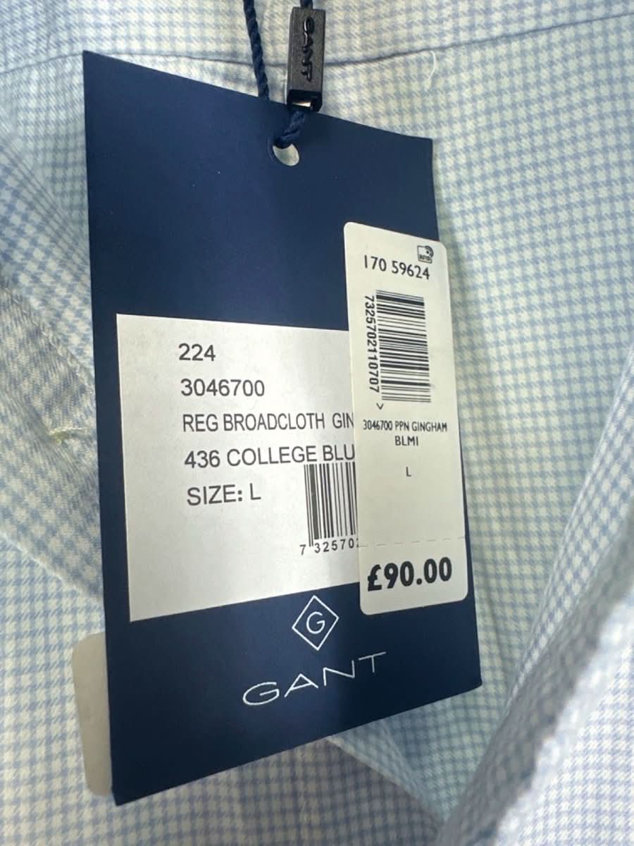 Gant College Blue Regular Broadcloth Gingham Shirt L - Reliked