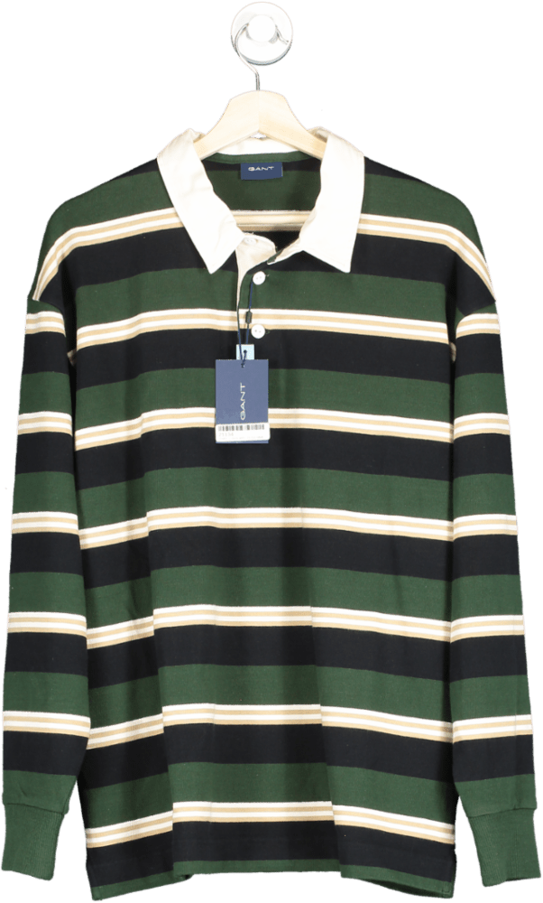 Gant Green Archive Stripe Heavy Rugby Shirt M - Reliked