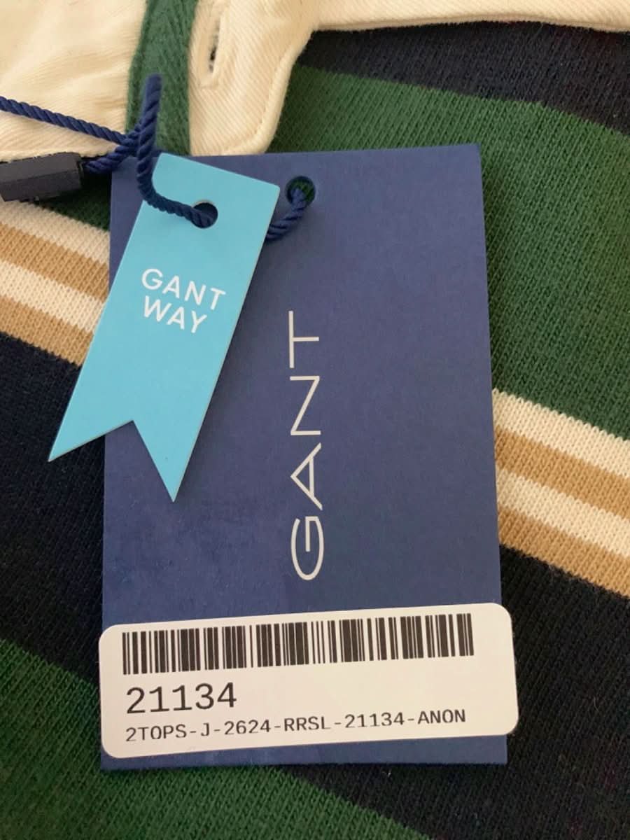 Gant Green Archive Stripe Heavy Rugby Shirt M - Reliked