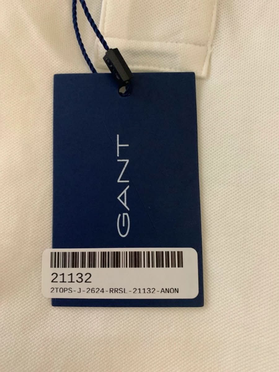 Gant White Contrast Collar Piqué Rugger Polo Shirt SIZE M - Reliked