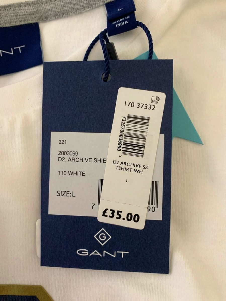 GANT White Embroidered Logo SS T-Shirt SIZE L - Reliked