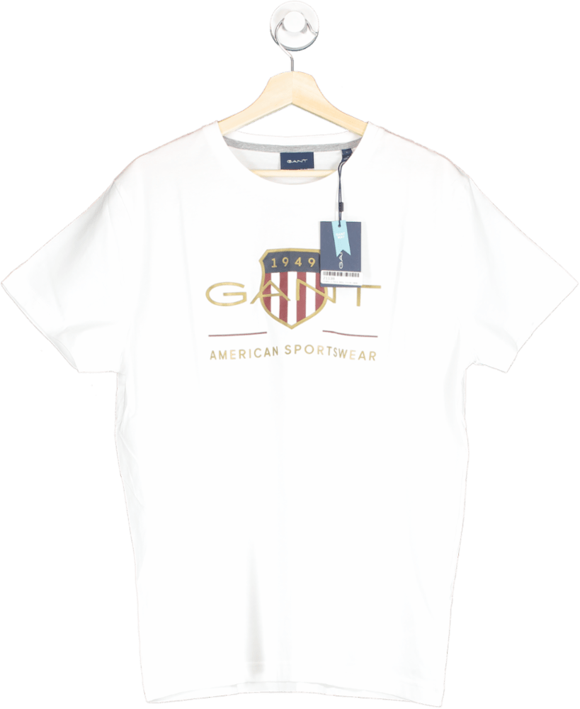 GANT White Embroidered Logo SS T-Shirt SIZE L - Reliked