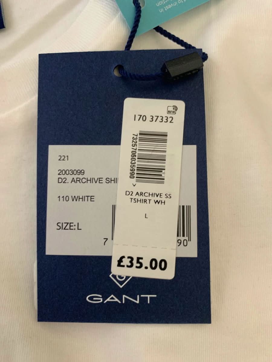 GANT White Embroidered Logo SS T-Shirt SIZE L - Reliked