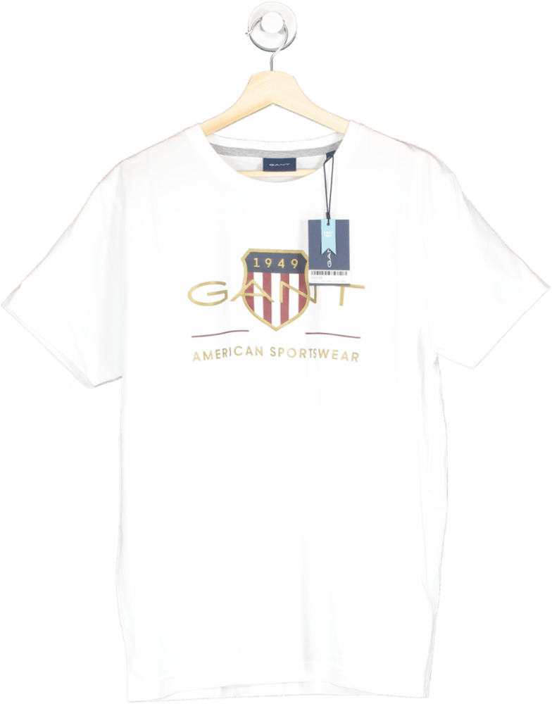 GANT White Embroidered Logo SS T-Shirt SIZE XL - Reliked