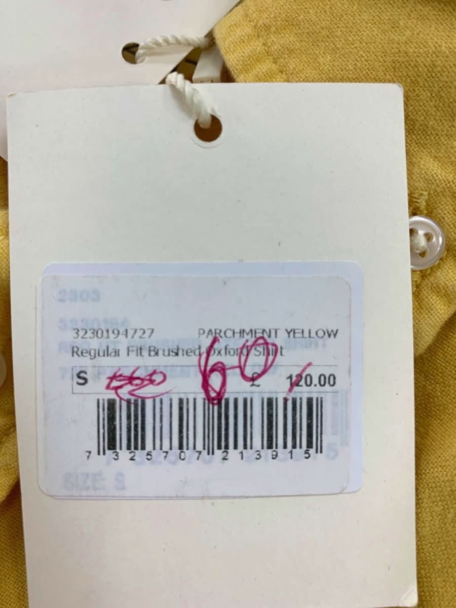 GANT Yellow Regular Fit Brushed Oxford Shirt UK S - Reliked