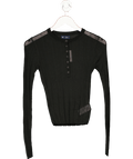 GAP Black Long Sleeve Sheer Rib Henley Top UK XS - Reliked