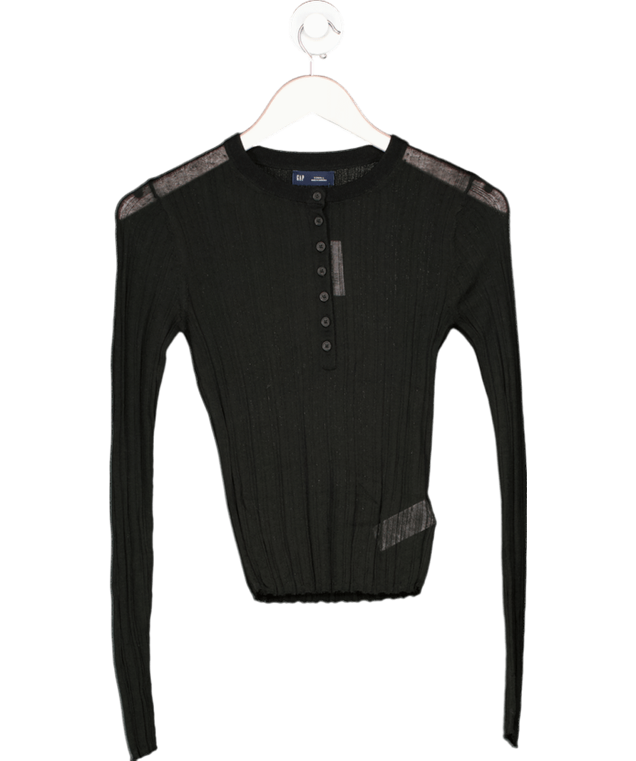 GAP Black Long Sleeve Sheer Rib Henley Top UK XS - Reliked