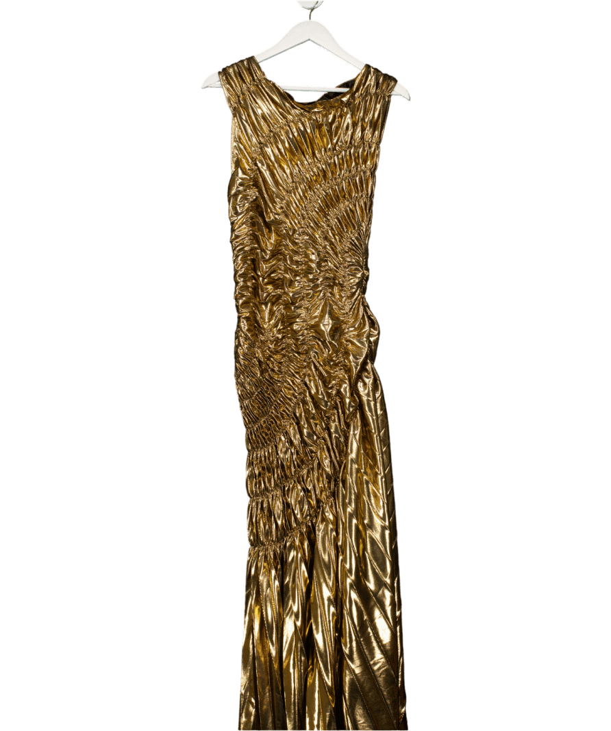 Georgia Hardinge Dark Gold Fossil Pleated Metallic Dress UK 12 - Reliked