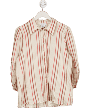 Ghost London Beige Striped Balloon Sleeve Shirt UK L