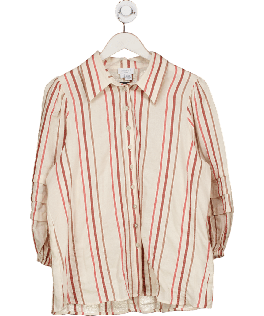 Ghost London Beige Striped Balloon Sleeve Shirt UK L - Reliked