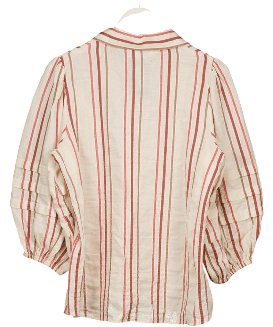 Ghost London Beige Striped Balloon Sleeve Shirt UK L - Reliked