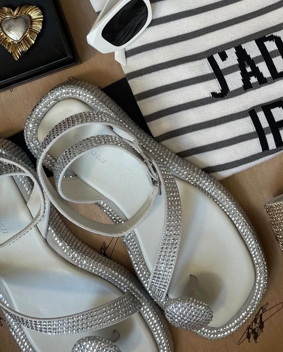 GIA BORGHINI Metallic Rhw Rosie Silver Embellished Leather Sandals UK 5 EU 38 👠 - Reliked