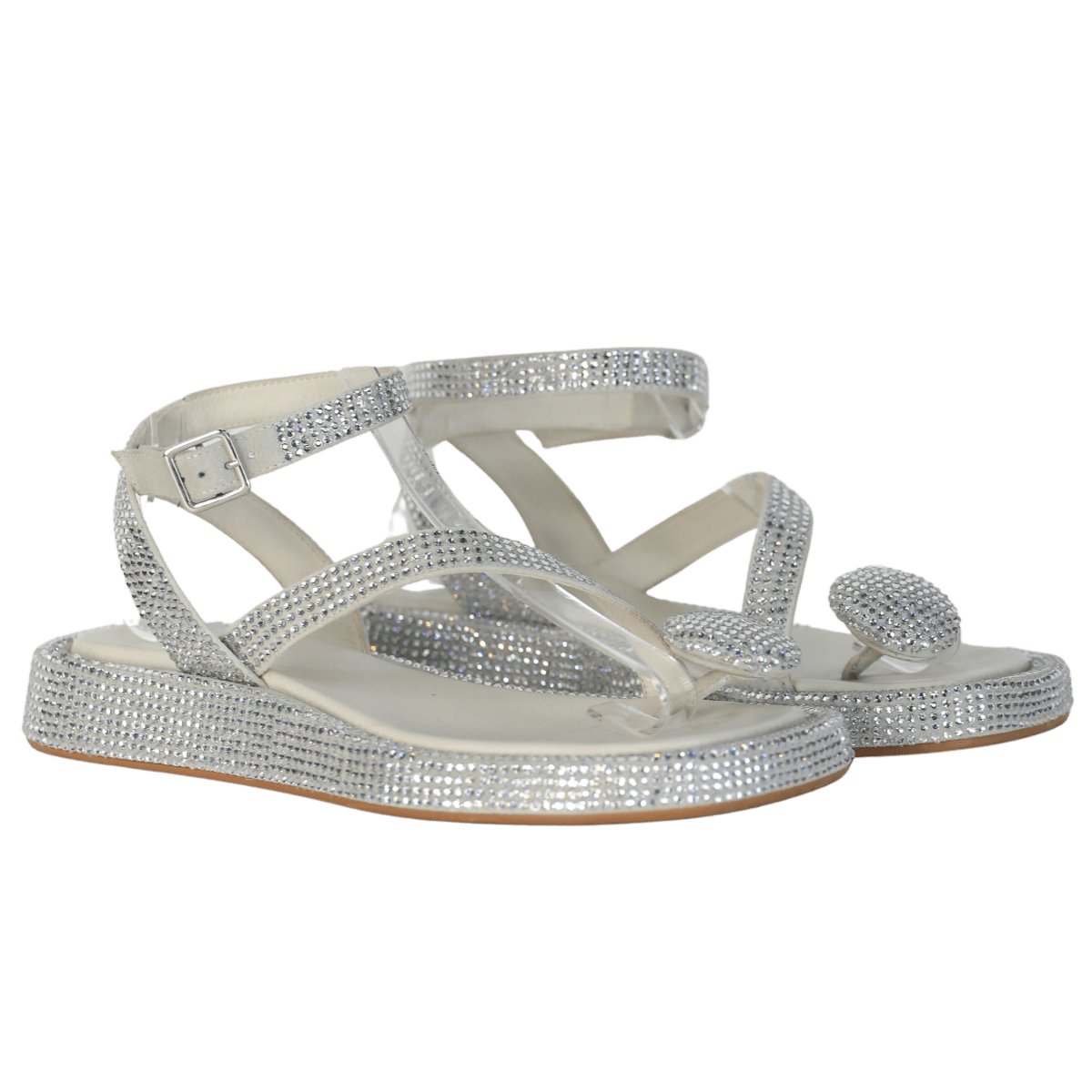 GIA BORGHINI Metallic Rhw Rosie Silver Embellished Leather Sandals UK 5 EU 38 👠 - Reliked