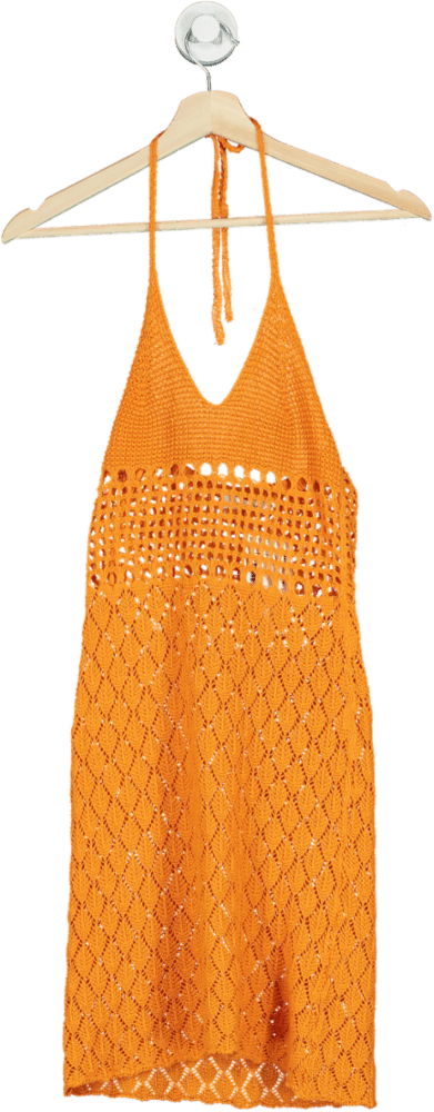 Gimaguas Orange Crochet Halter Dress UK S - Reliked