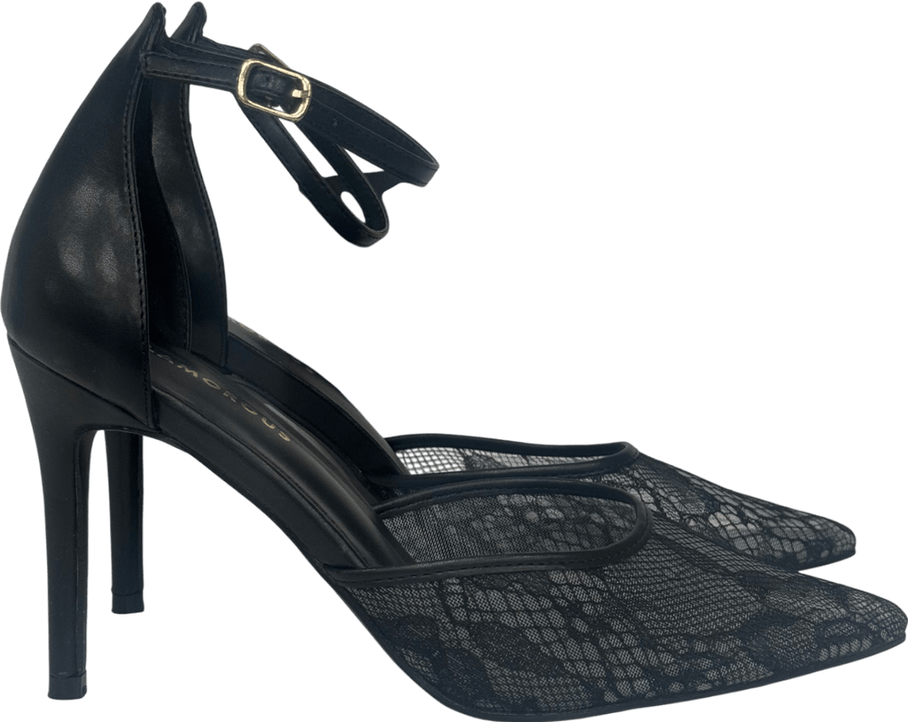 Glamorous Black Slingback Heeled Shoes With Lace Detail UK 5 EU 38 👠 - Reliked