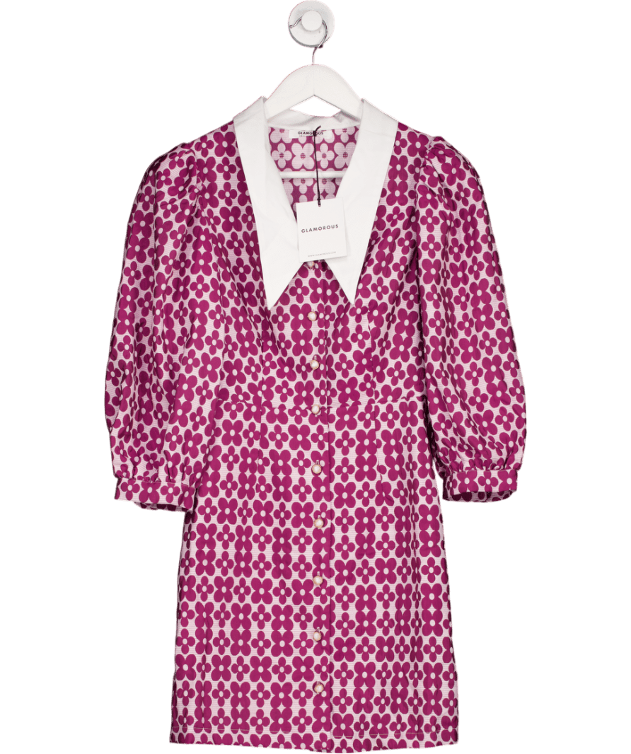 Glamorous Purple Magenta Flower Brocade Dress UK 8 - Reliked