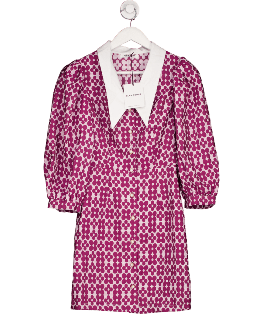 Glamorous Purple Magenta Flower Brocade Dress UK 8 - Reliked