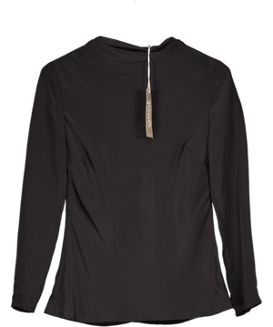 goat Black 100% Silk Draped Neck Long Sleeve Top UK 6