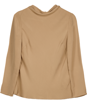 goat Camel 100% Silk Draped Neck Long Sleeve Top UK 10