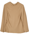goat Camel 100% Silk Draped Neck Long Sleeve Top UK 12 - Reliked