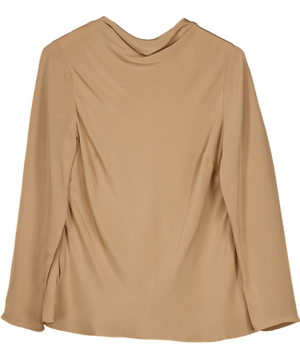 goat Camel 100% Silk Draped Neck Long Sleeve Top UK 12