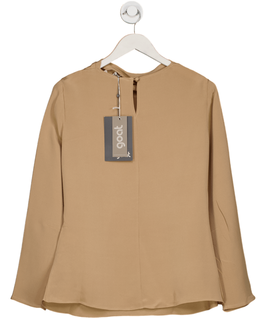 goat Camel 100% Silk Draped Neck Long Sleeve Top UK 12 - Reliked