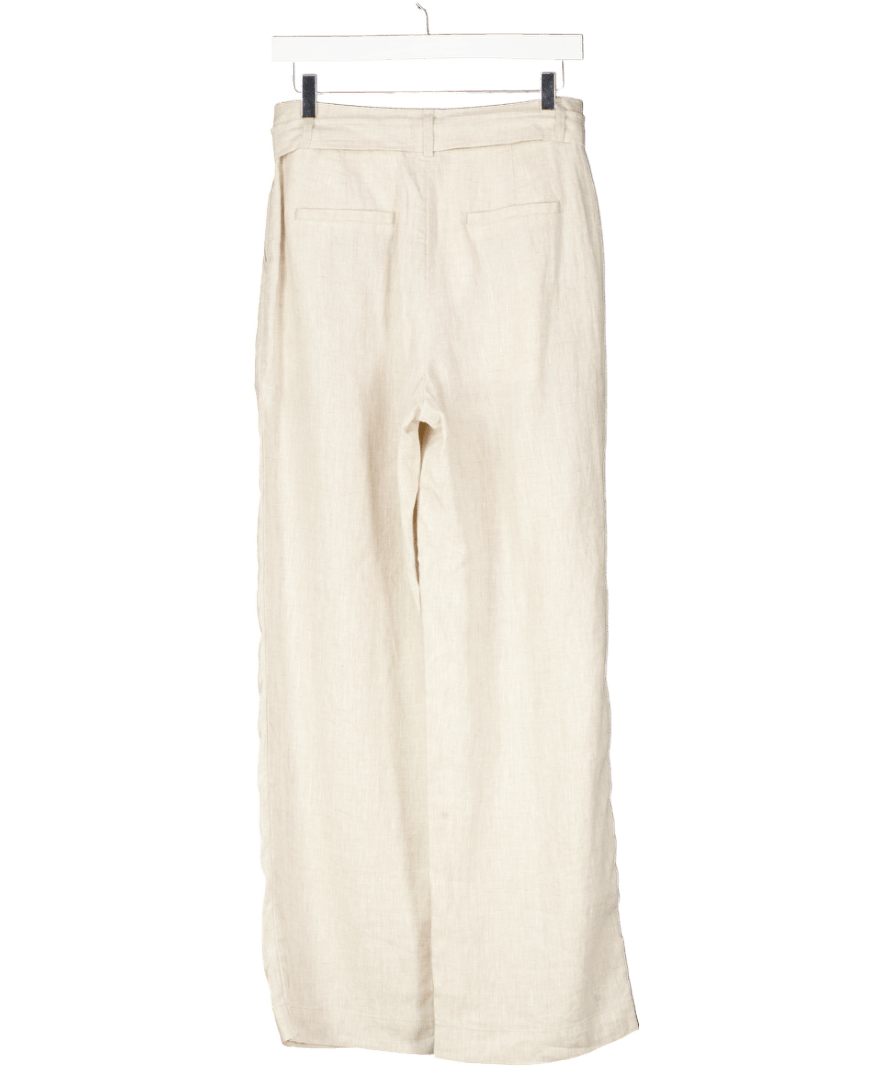 GOELIA Beige 100% Linen Women Straight Leg Pants With Belt UK 10 - Reliked