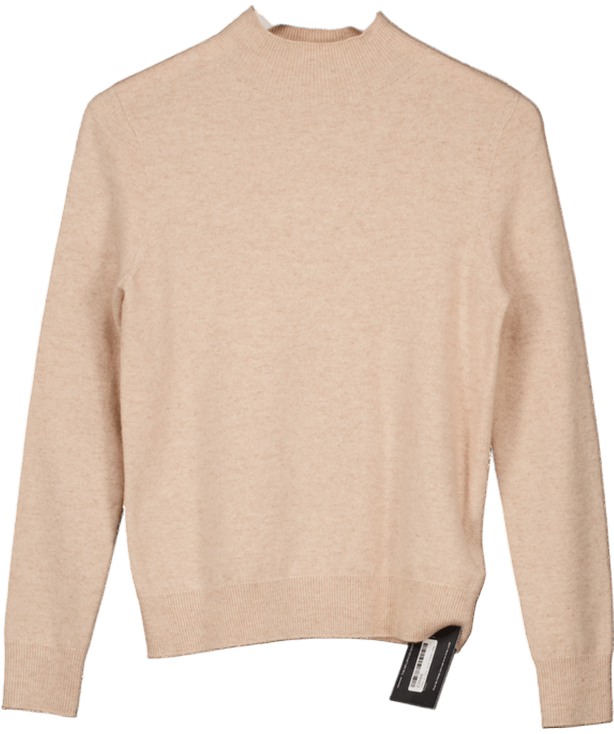 GOELIA Beige 100% Wool Mock Neck Jumper UK S - Reliked