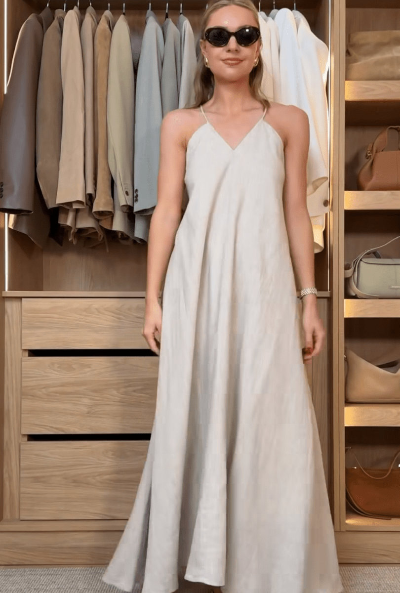 Goelia Beige Backless Strap Maxi Dress UK M - Reliked