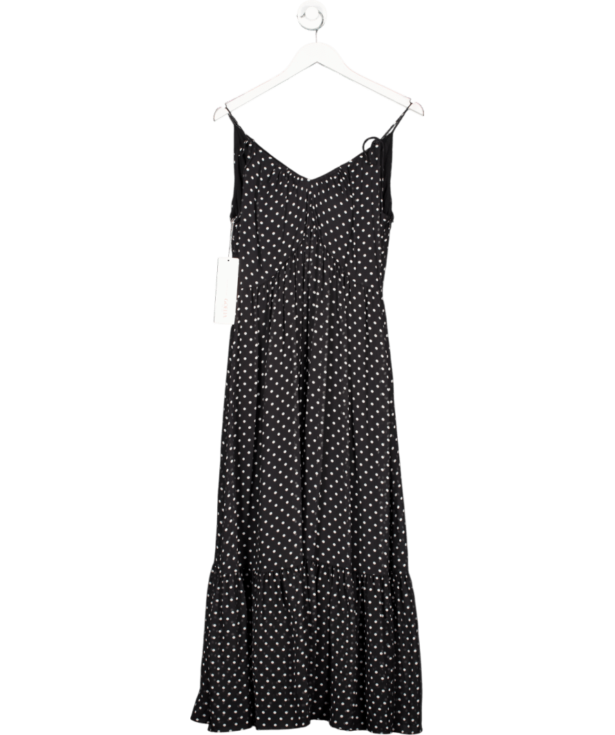 GOELIA Black 10mm Mulberry Silk Polka Dots Women Halterneck Slip Maxi Dres UK 10 - Reliked