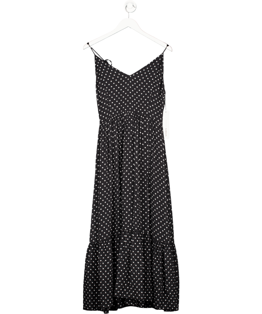 GOELIA Black 10mm Mulberry Silk Polka Dots Women Halterneck Slip Maxi Dres UK 10 - Reliked