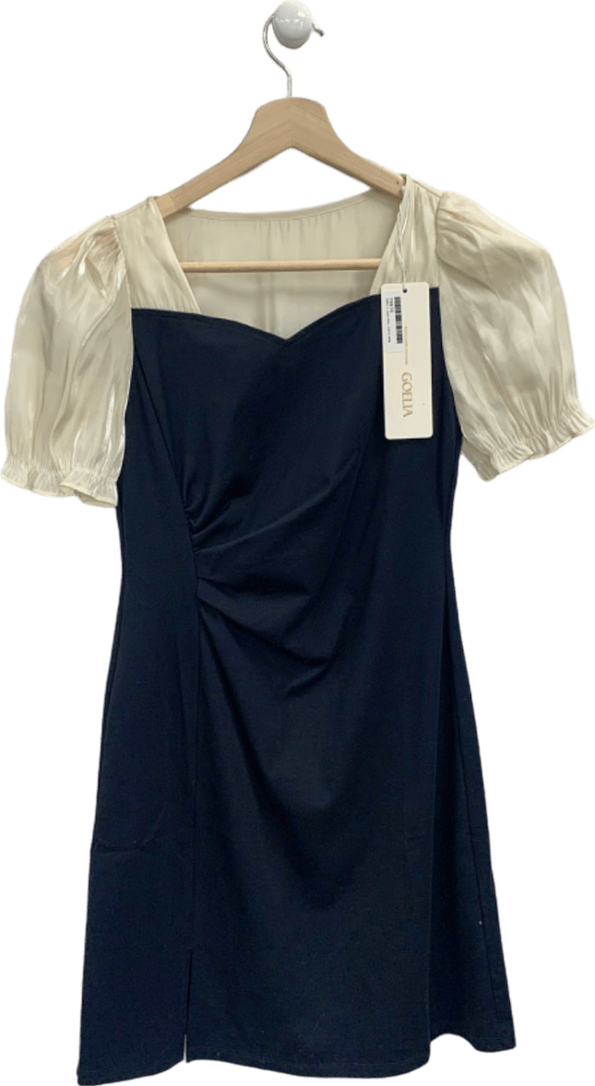 Goelia Black and Ivory Puff Sleeve Dress UK S - Reliked