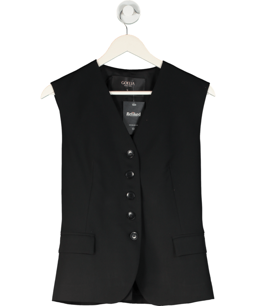 Goelia Black Stretch V - neck Waistcoat Top UK S - Reliked