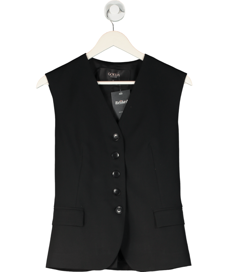 Goelia Black Stretch V - neck Waistcoat Top UK S - Reliked