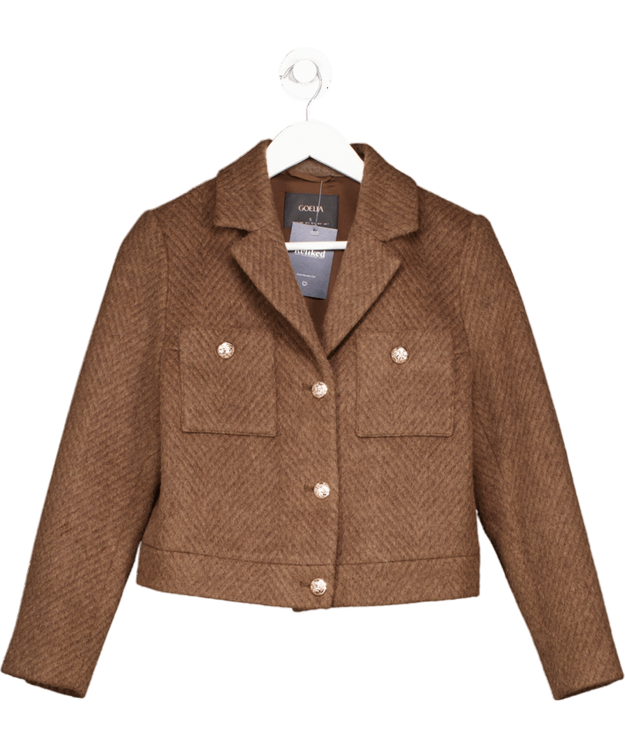 goelia Brown Brushed Jacket With Gold Buttons UK S - Reliked