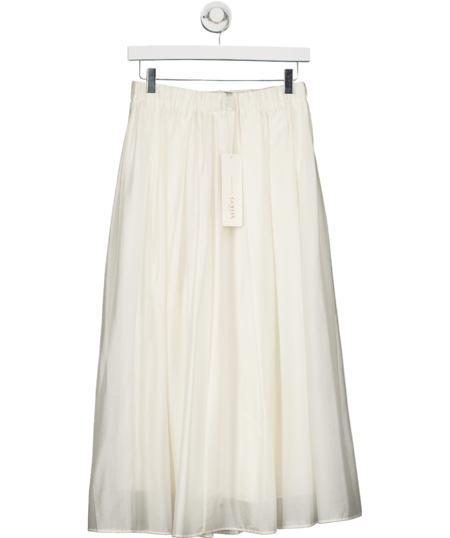 GOELIA Cream Tencel Blend Pleated Midi Skirt UK 10 - Reliked
