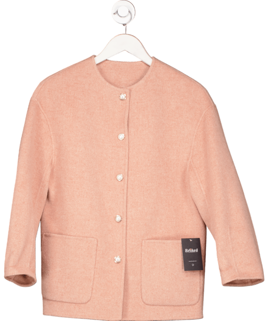 GOELIA Pink Pure Double - faced 100% Merino Wool Round Neck Jacket UK XXS - Reliked