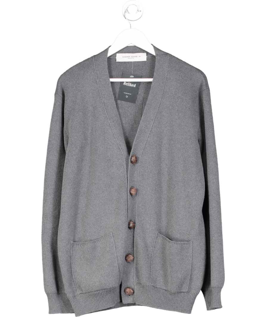 Golden Goose Grey Cardigan In Mélange Gray Cotton With Logo On The Back UK M - Reliked