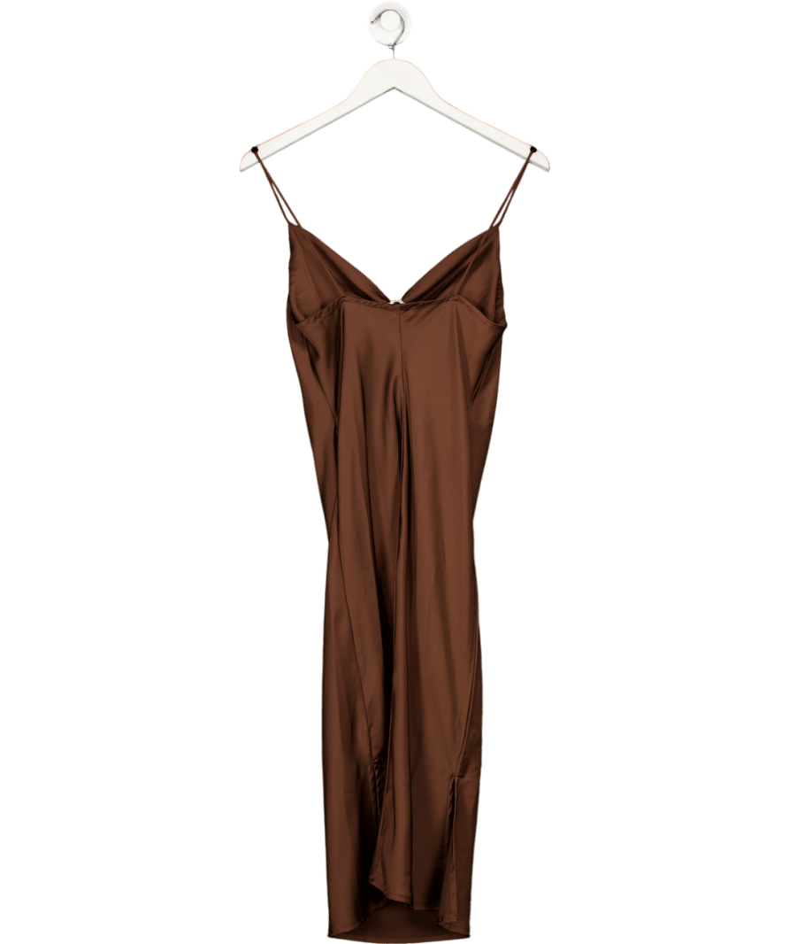 Golden live Brown Satin Maxi Dress UK M - Reliked